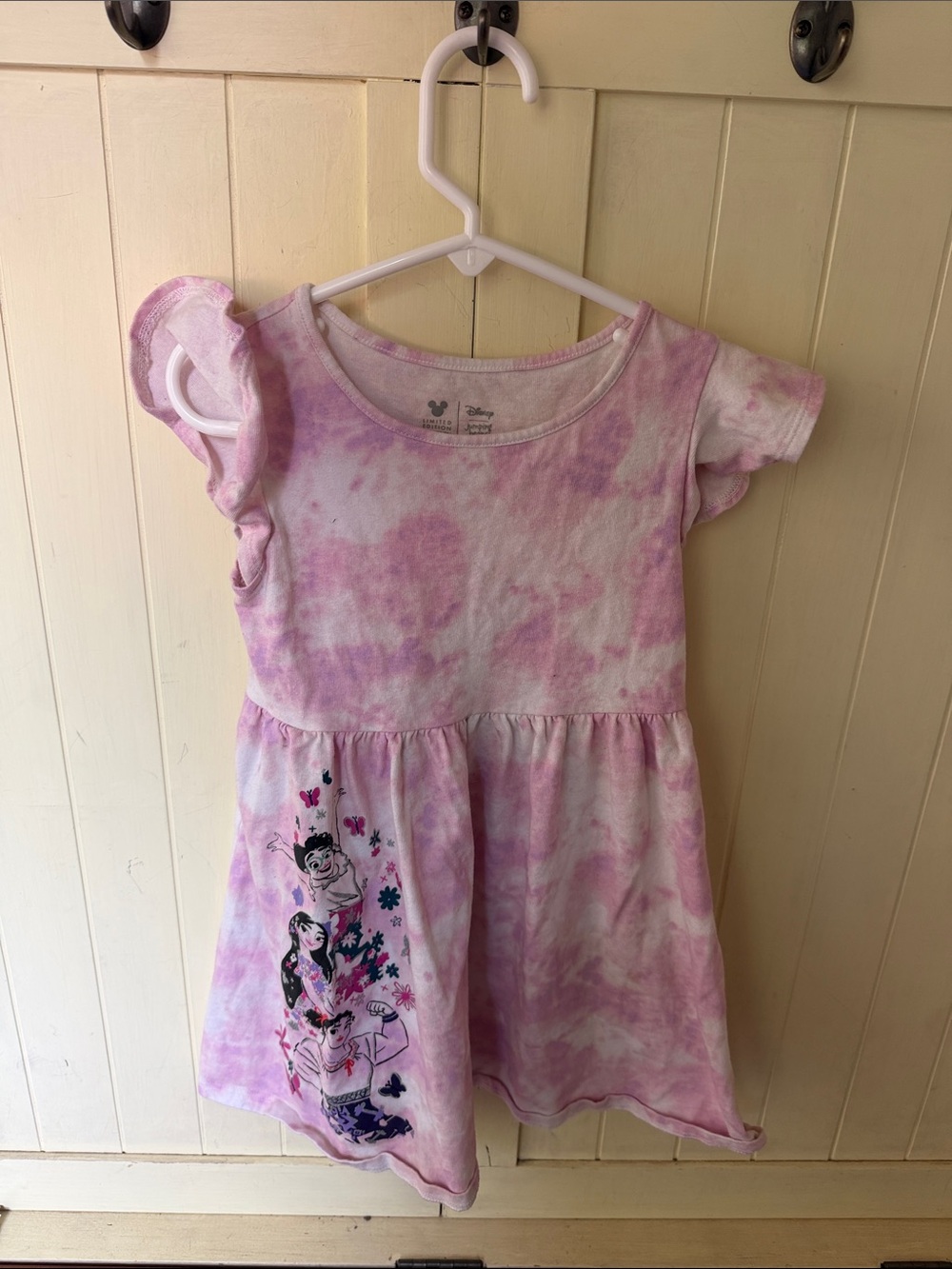 Disney Pink and White Tie-Dye Flutter Sleeve Encanto dress